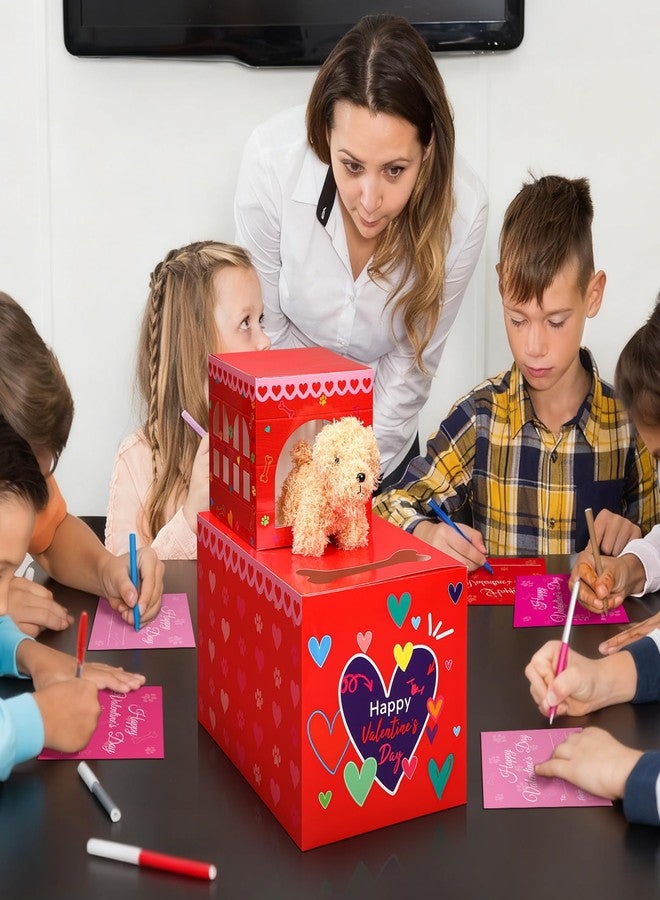 Leitee 2 Pcs DIY Valentines Mailbox Craft with 24pcs Valentines Greeting Puppy Doll Valentine‘s Day Card Exchange Dog Puppy Mailbox for Classroom Exchange Gift Game Valentine‘s Day School Party Favors - Image 5